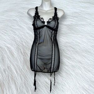 Fashion Nova Ruched Back Floral Lace Sexy Lingerie Garter Dress S